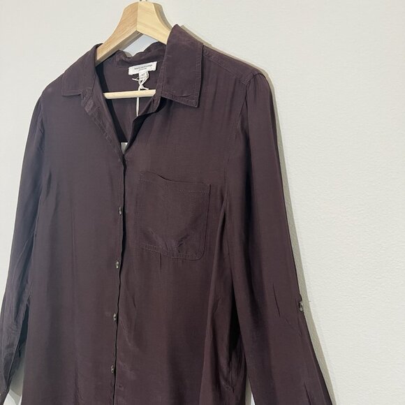 Beach lunch lounge Anthropologie Kimberly Top Women Shirt Small Brown Buttons - Picture 3 of 10